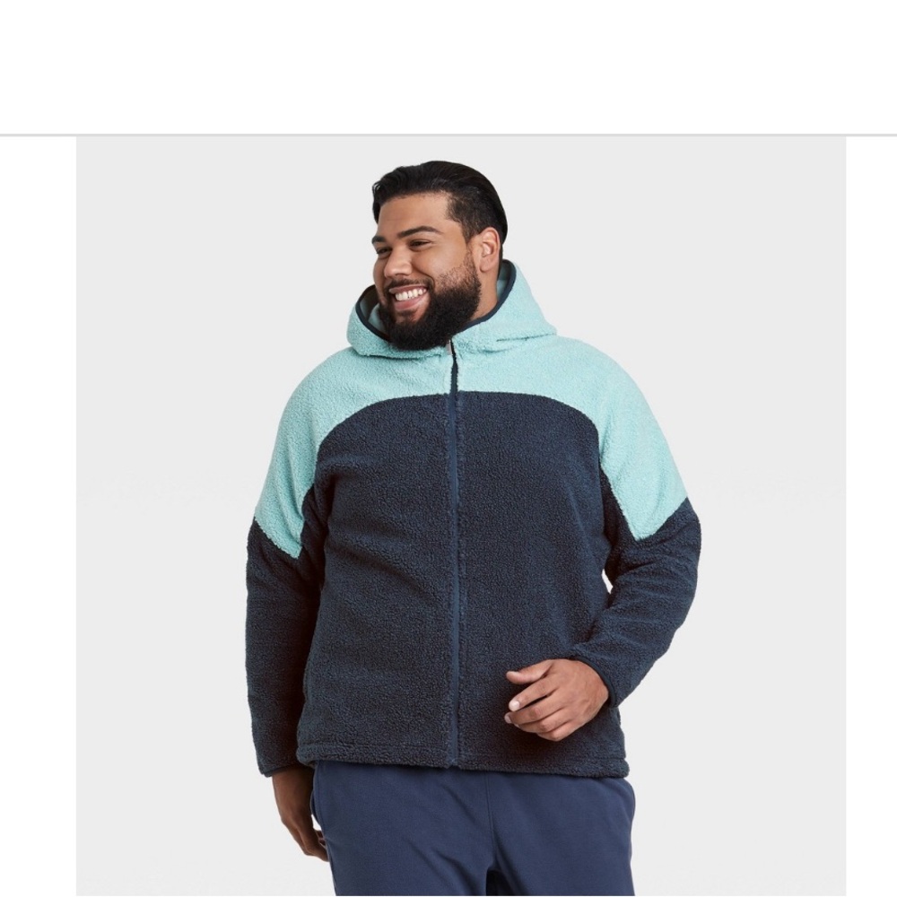 All in Motion Men’s XXL Two Tone Blue Navy Fleece Full-Zip Hooded Sweatshirt NWT